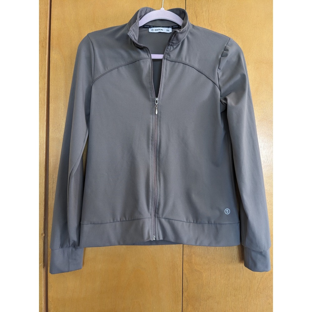 Edition Womens Full Zip Track Jacket Gray Mock Neck Athletic Activewear XS